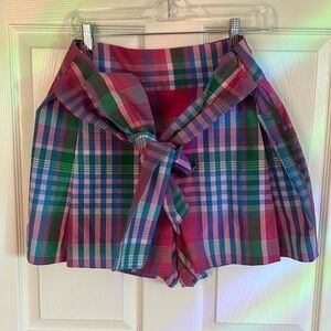 J Crew side zip shorts with tie at front. Pink plaid. NWOT